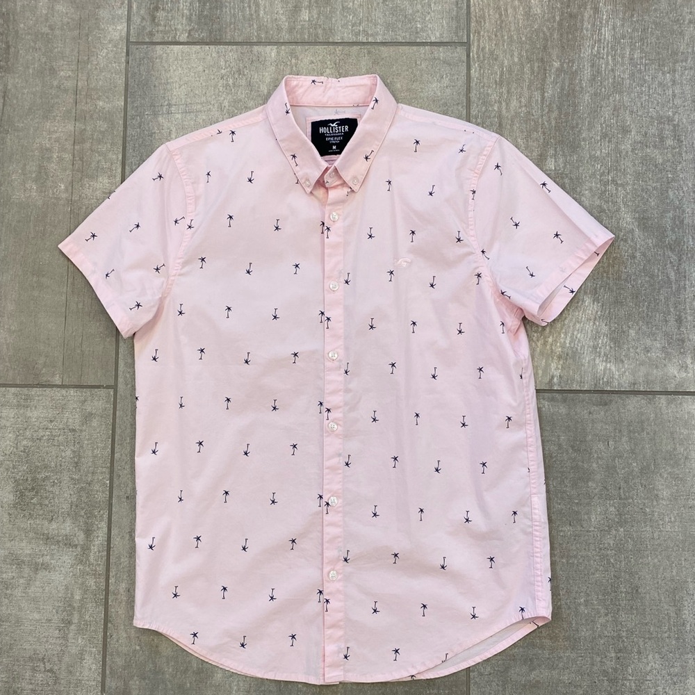 Hollister Pink Palm Tree Print Men's Shirt